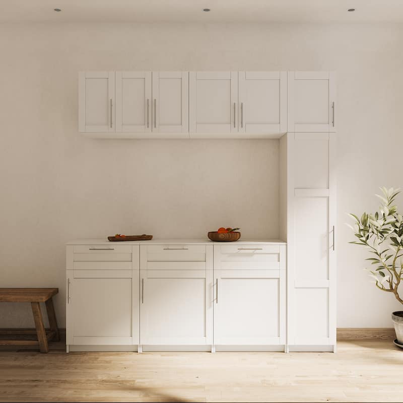 White Wooden Stackable Wall Mounted Storage Cabinet Shelves 3 Doors - 35.43 x 15.75 x 19.69