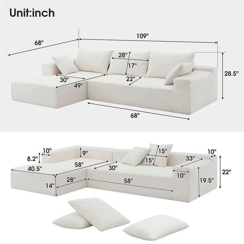Modular L-Shape Sectional Sofa Set, Upholstered Sleeper Sofa