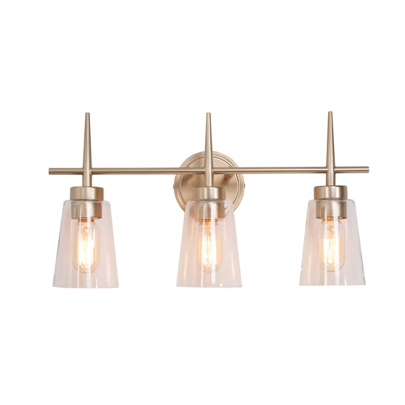 Mid-century Modern Glam 3-light Bathroom Vanity Lights Glam Gold Glass Wall Sconces - L20"x W6"x H 11.5"