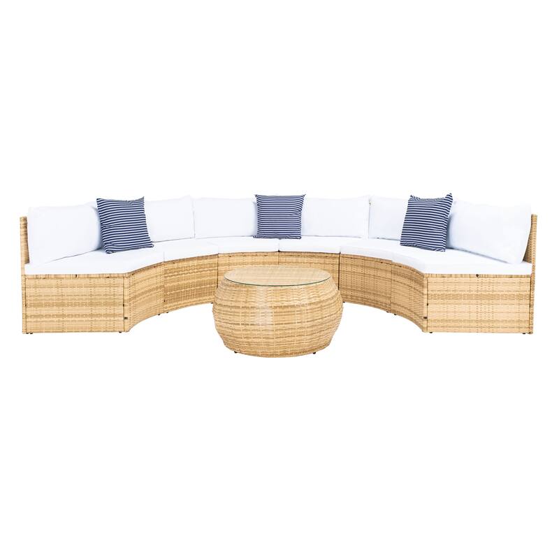 SAFAVIEH Outdoor Patio Furniture Jesvita Demilune Half-Moon Wicker Patio Set