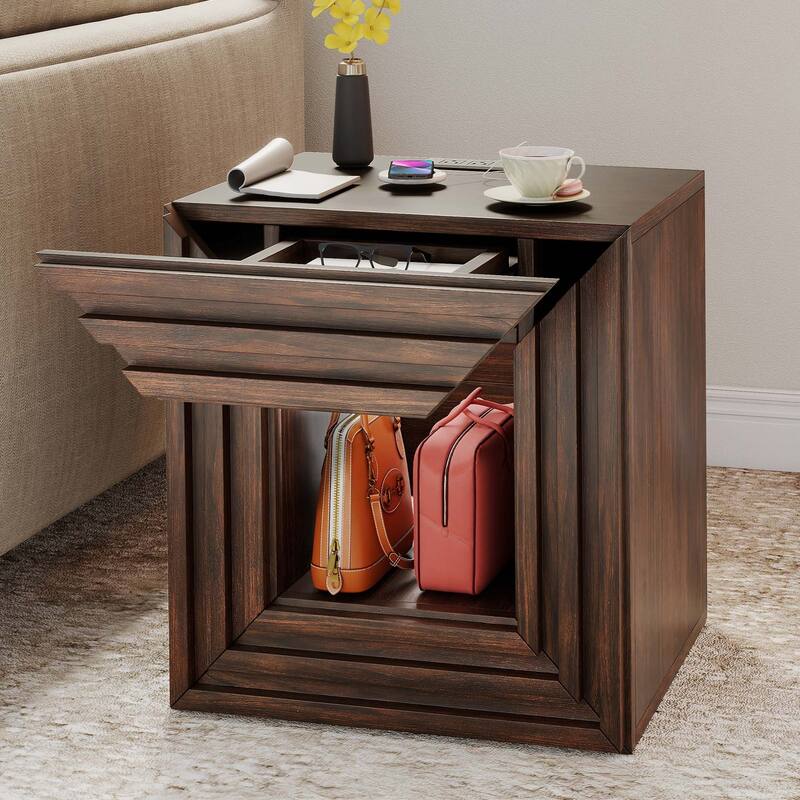 Moasis Chairside End Side Table with Drawer and Storage for Living Room