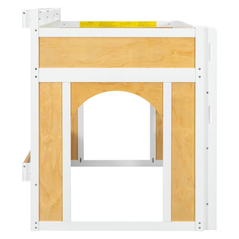 Kids Wooden Bunk Bed with Built-in Storage Shelves, Playful Window and 2 Doors