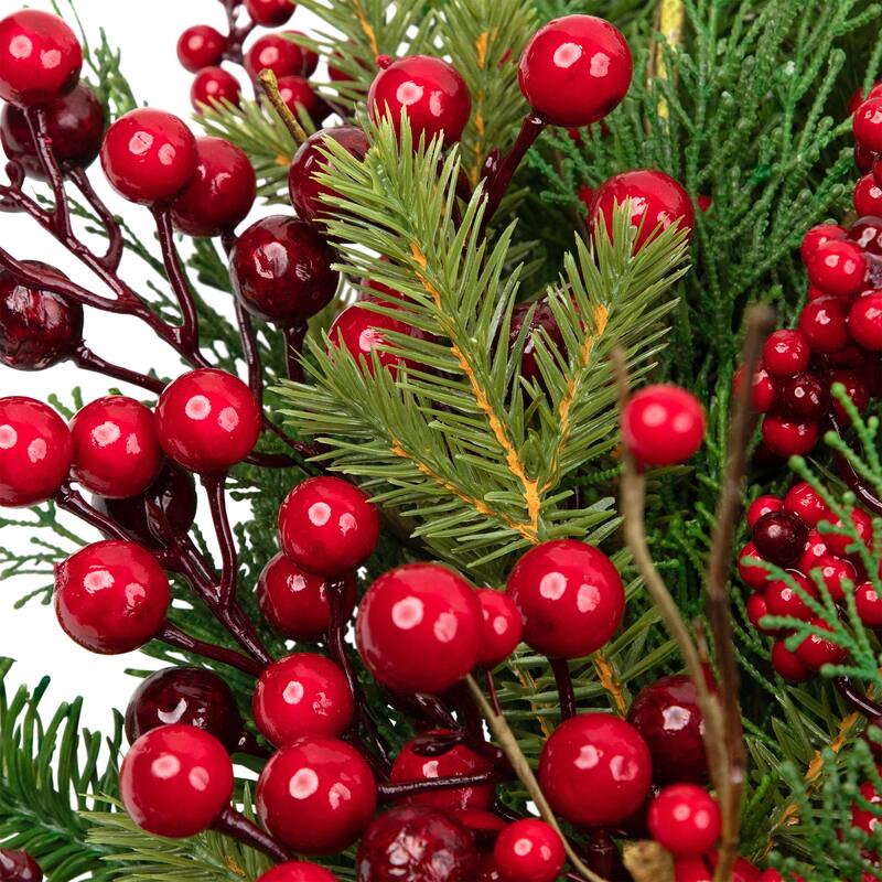 Cedar, Pine and Red Berries Artificial Christmas Wreath - 28" - Unlit