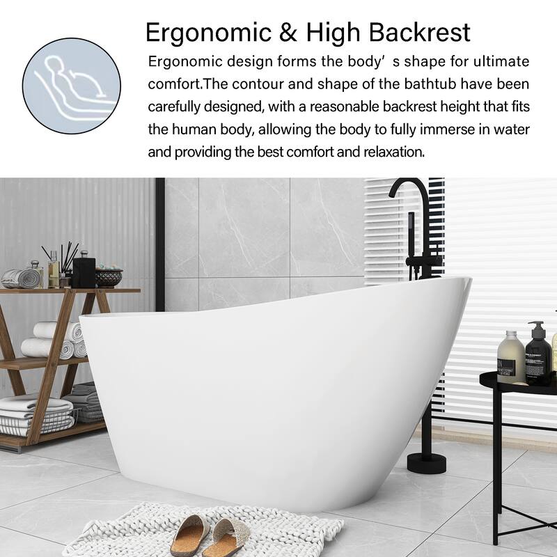 Acrylic Freestanding Flatbottom Soaking Bathtub in Glossy White