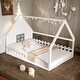 preview thumbnail 23 of 31, Wood Playful Design Full Size House Bed Kids Bed with LED,Window and Fence White