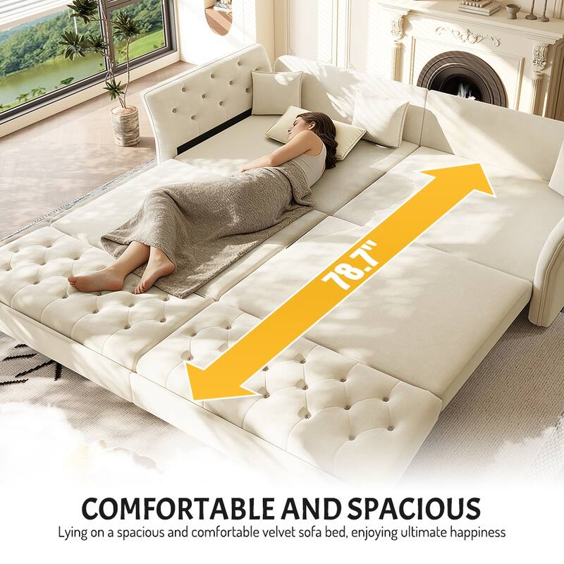 100" Oversize Pull-Out Sofa Bed, Convertible Sleeper Sofa, Velvet Loveseat Sofa, Tufted Sofa, Modern Sofa Couch with Flared Arms