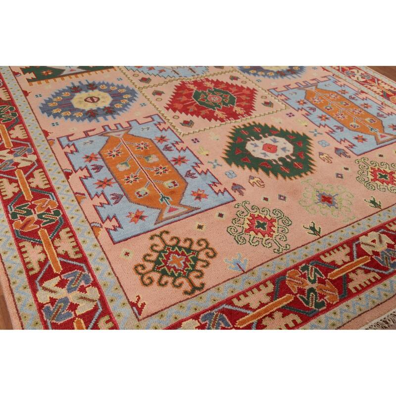 Geometric Kazak Oriental Area Rug Hand-Knotted Wool Carpet - 8'10"x 11'9"
