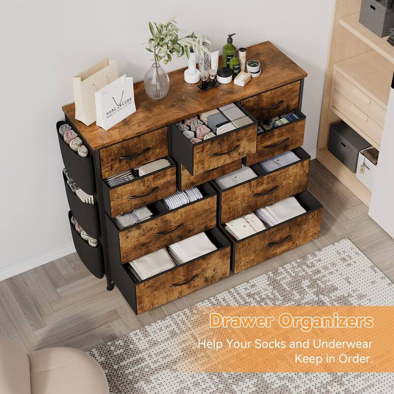 10 Drawer Dresser, Dresser for Bedroom with 10 Large Fabric Storage Drawers