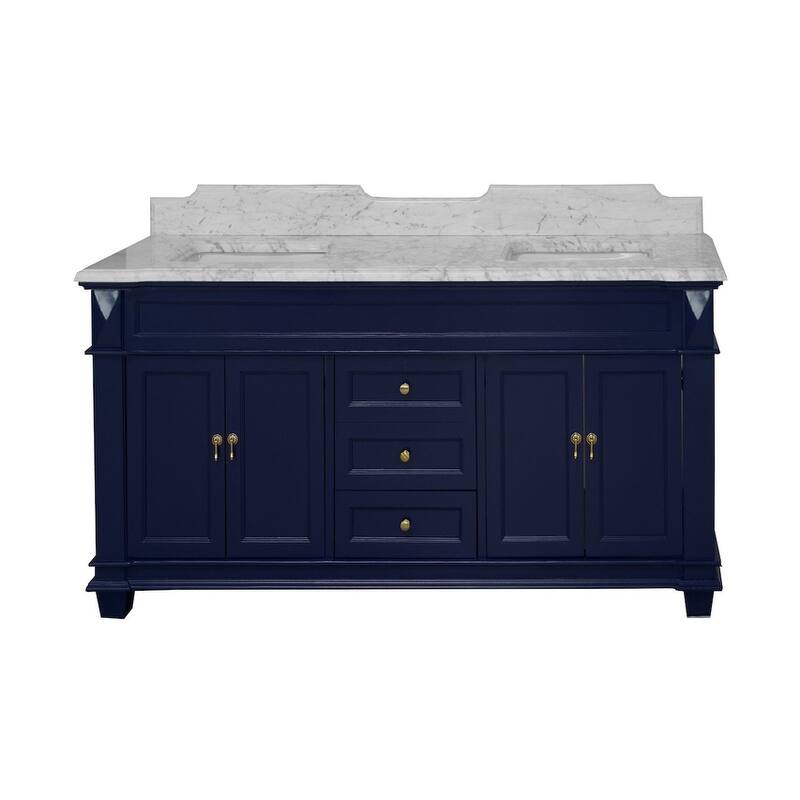 KitchenBathCollection Elizabeth 72" Double Bathroom Vanity with Carrara Marble Top