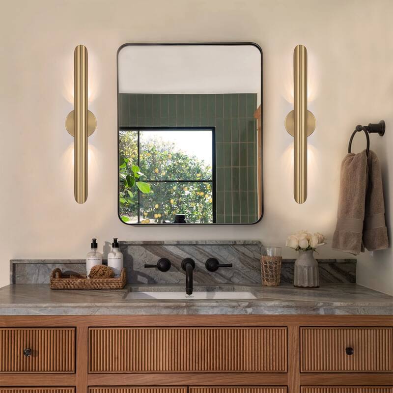 23.6-inch Minimalist Linear Dimmable Bathroom Vanity Light over Mirror Metal LED Wall Sconces Lighting