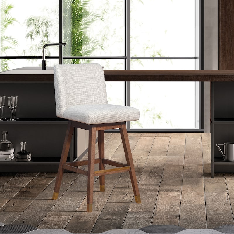 Basila Upholstered Bar or Counter Height Swivel Barstool - Brown & Beige Fabric - Bar Height