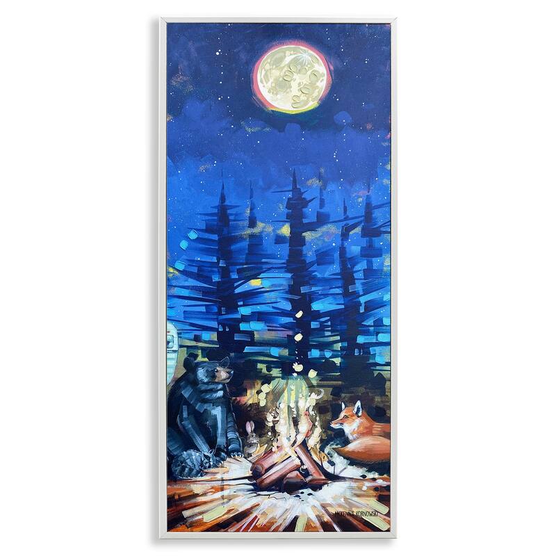 Stupell Wildlife Camper Bear Fox Sitting Nighttime Bonfire Framed Wall Art - Multi-Color