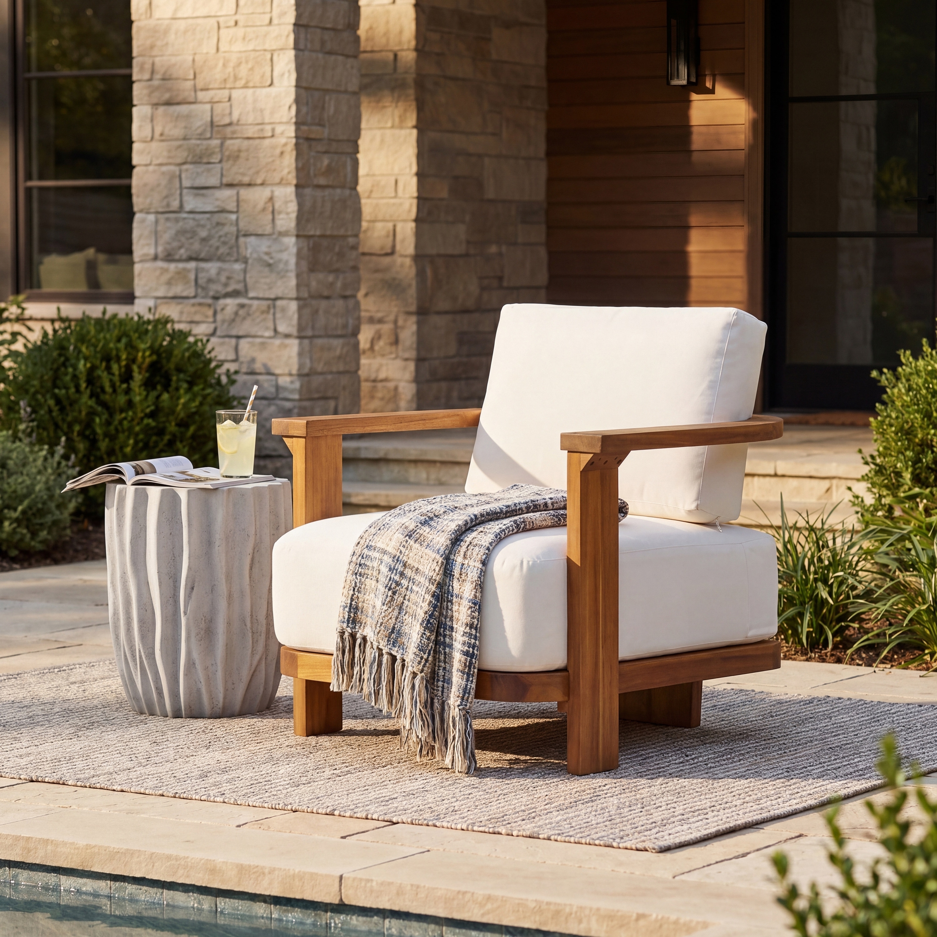 Christopher Knight Home - Kanso Outdoor Armchair Acacia Wood with Water - Resistant Cushions