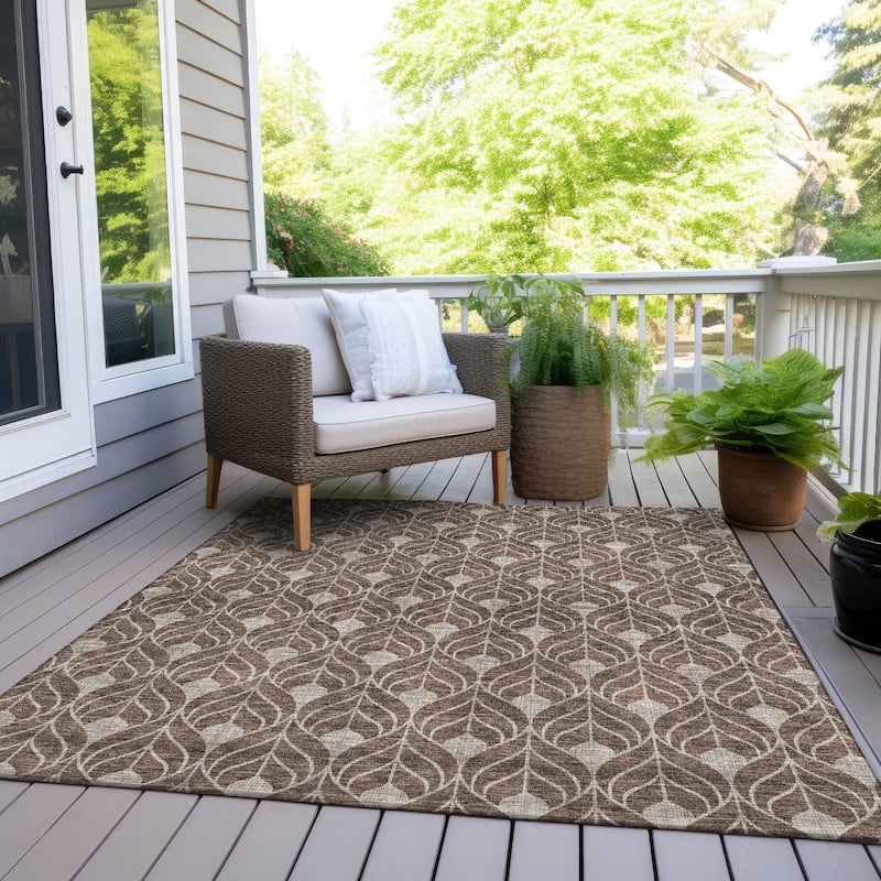 Machine Washable Indoor/ Outdoor Chantille Contempoary Geo Rug - Chocolate - 10' x 14'