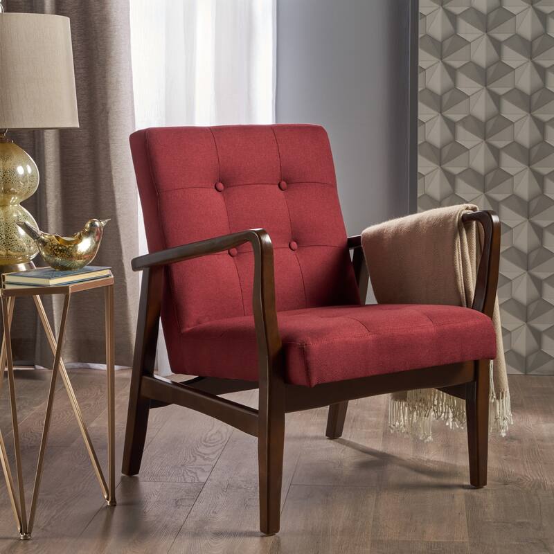 Mid Century Modern 25.25" Button Tufted Club Chair with Wood Frame for Living Room