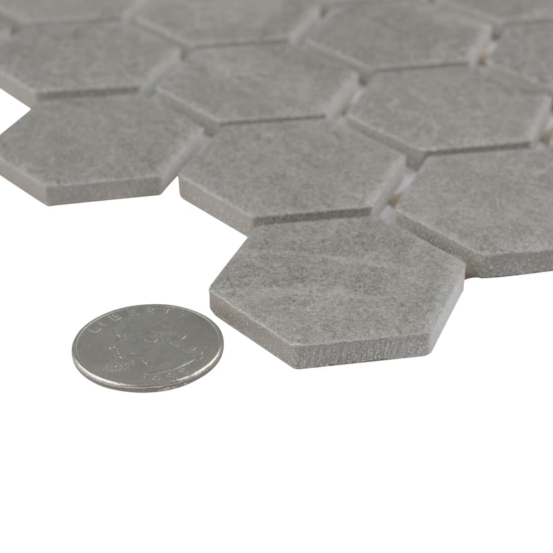 Merola Tile Liverpool Hex Light Grey 10" x 11-3/8" Ceramic Mosaic Floor and Wall Tile