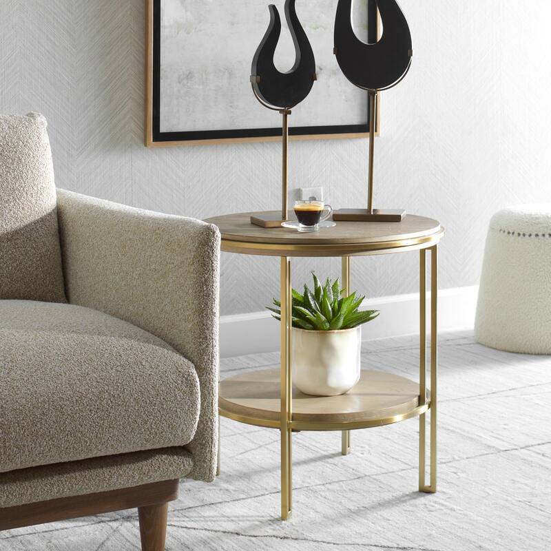 Two Tier Round End Table - 23" - Brown and Brass