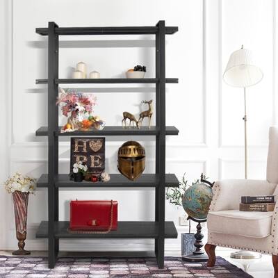 Black Metal and Wood Open Shelves Bookcase
