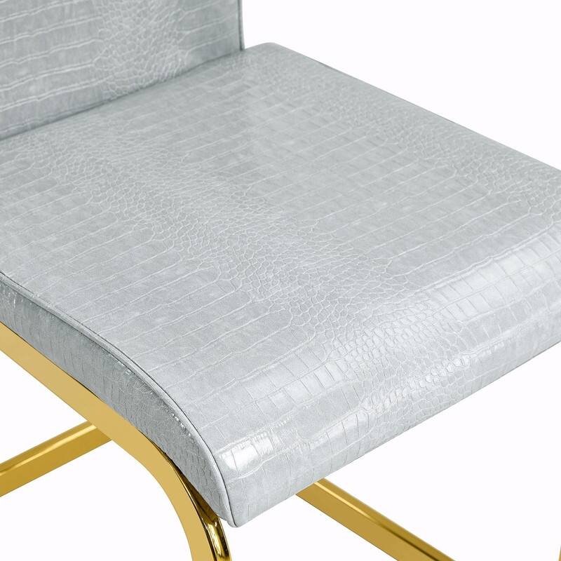 Set of 2 Retro Alligator Skin Upholstered Dining Chairs with Crystal Buckle Design & Faux Leather