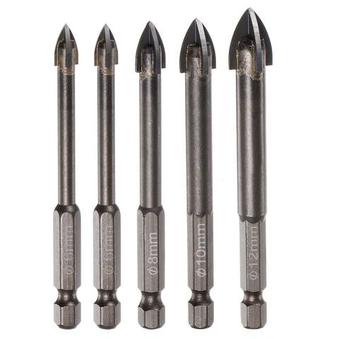 5pcs Titanium Masonry Drill Bit Set 6mm to 12mm Triangle Drill Bit w Hex Shank - Metallic color