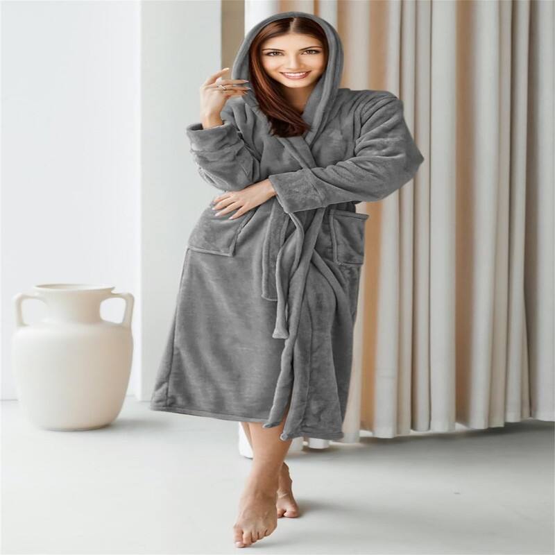 Women's Fleece Hooded Bathrobe Plush