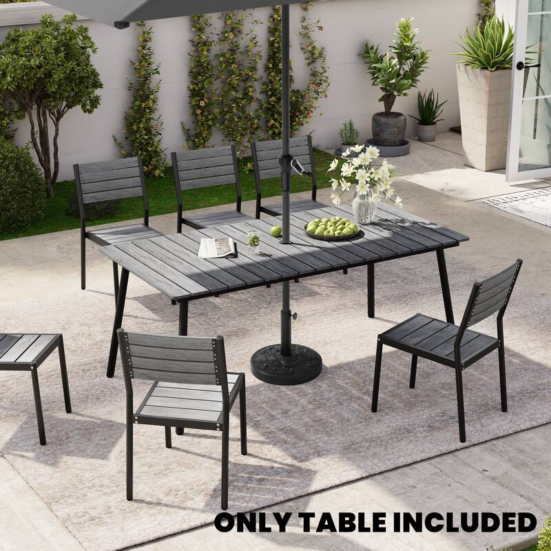 Outdoor Dining Furniture Rectangular Dining Table with Umbrella Hole - Grey - 70.87 inches long
