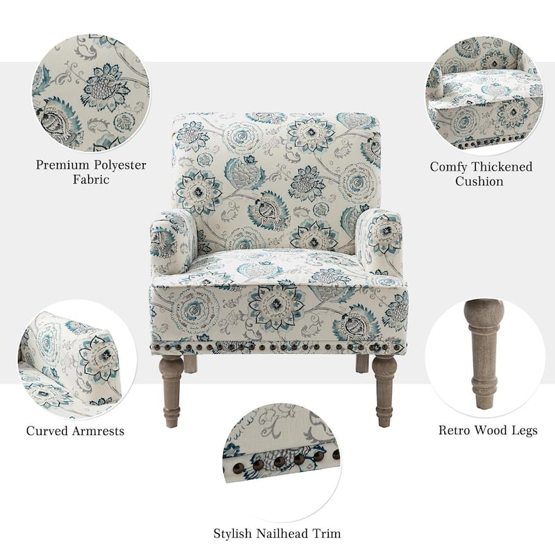 Pavia Traditional Floral Fabric Design Upholstered Accent Armchair with Nailhead Trim Set of 2 by HULALA HOME