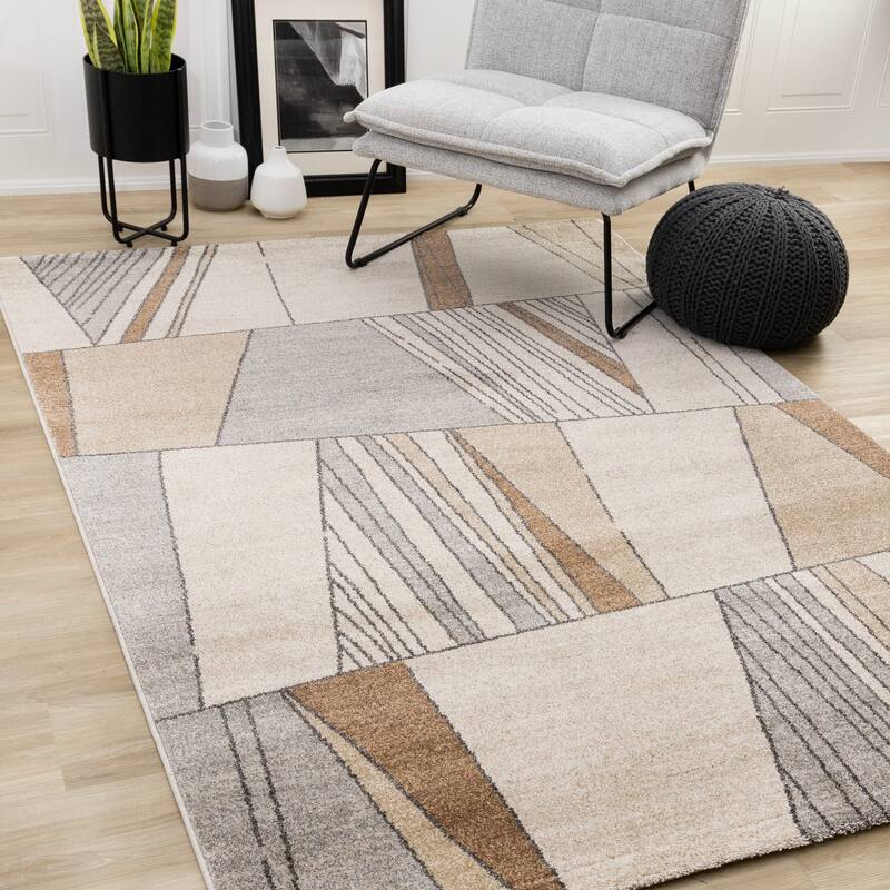 Maeve Collection - Beige Grey Stained Glass Area Rug