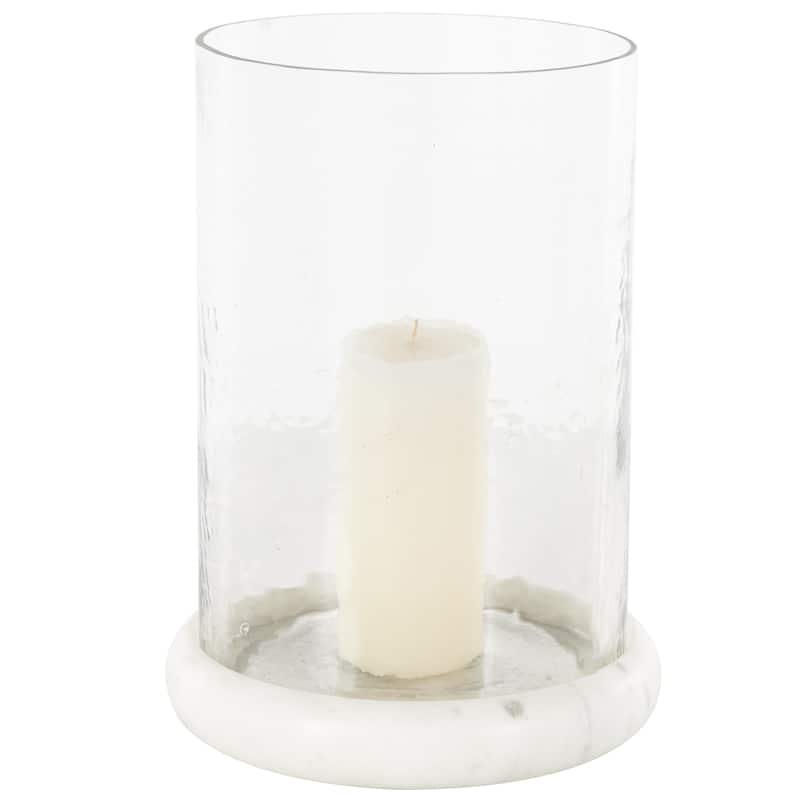 Glass Pillar Candle Holder with White Marble Base - Clear - Roche River Decor - Clear - 9"W, 13"H