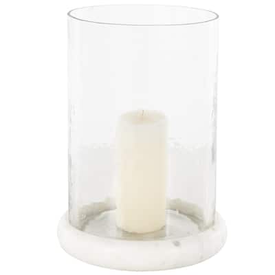 Glass Pillar Candle Holder with White Marble Base - Clear - Roche River Decor