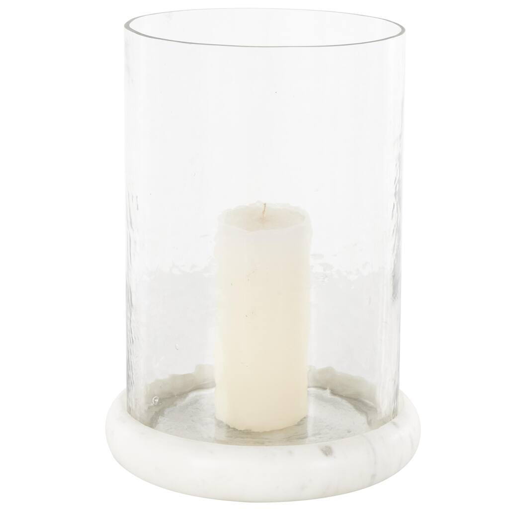 Glass Pillar Candle Holder with White Marble Base - Clear - Roche River Decor