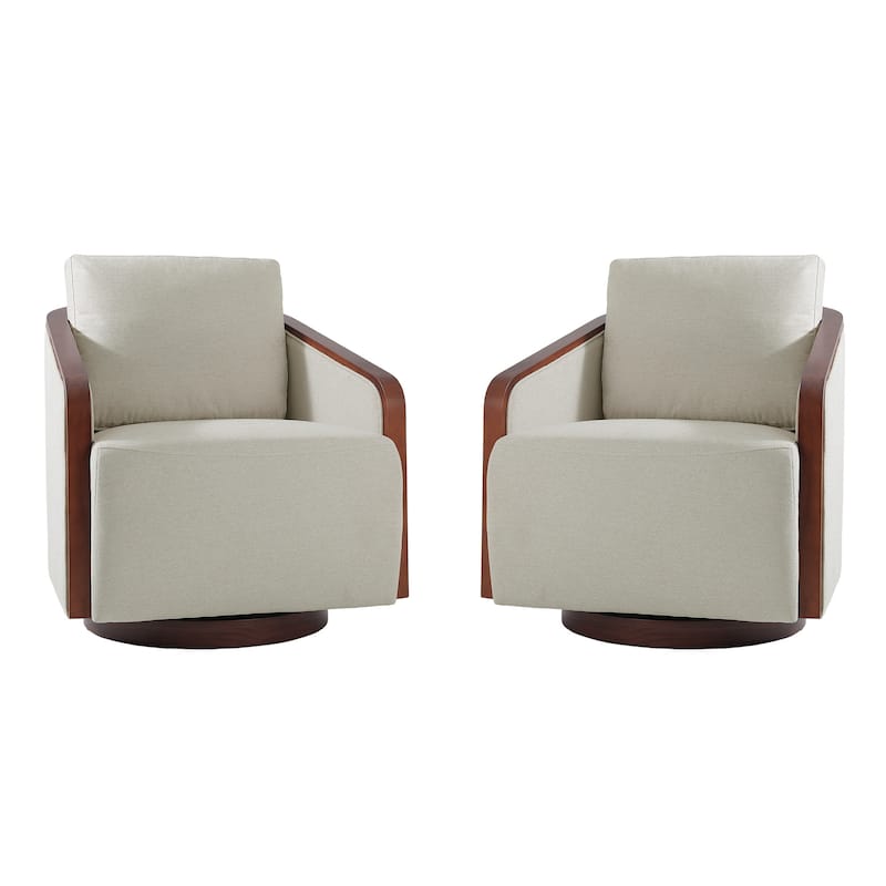 Set of 2 Modern Swivel Accent Barrel Chairs with Wood Arms