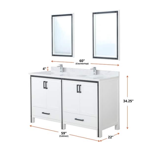 dimension image slide 1 of 3, Ziva Bath Vanity and White Quartz Top