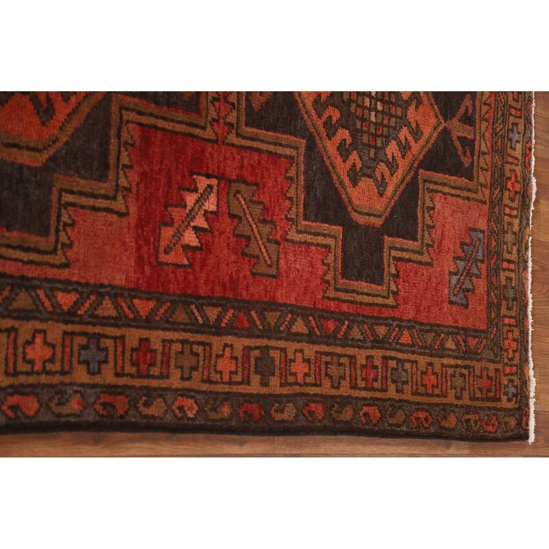 Hamedan Persian Vintage Runner Rug Handmade Wool Carpet - 3'8"x 9'5"