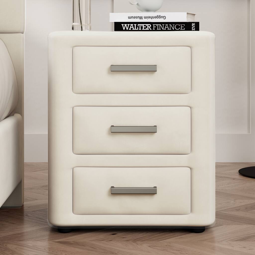 Velvet Nightstand with 3 Drawers, Bedside Table for Bedroom, End Table with Ample Storage, Soft Fabric & Wood Design