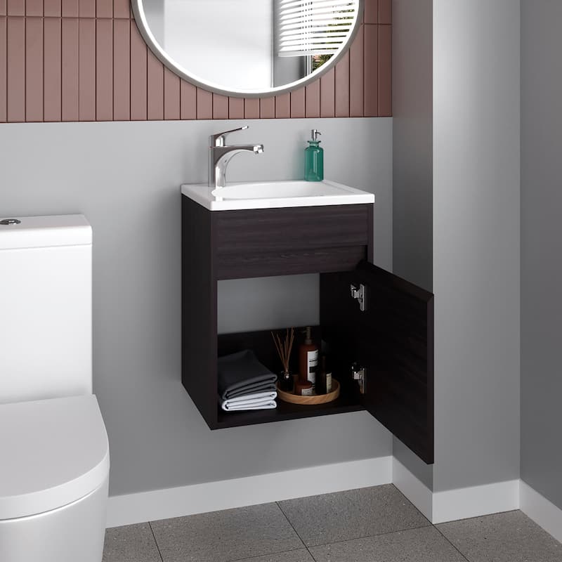 Bathroom Vanity With Single Door And Open Shelf,Compact Freestanding Sink Base Cabinet,Black
