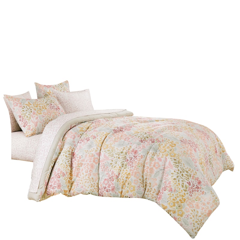 7 pieces floral bed in a bag comforter set