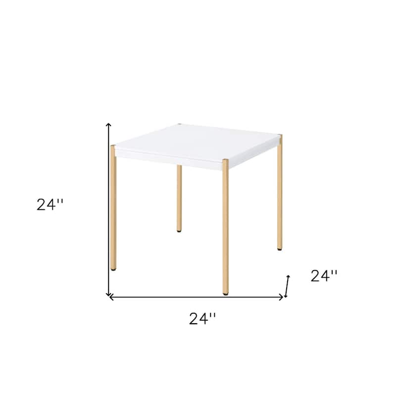 Gold Metal and White Wood End Table Square 24" Accent for Living Room Entryway or Bedroom - 24"L x 24"W x 24"H