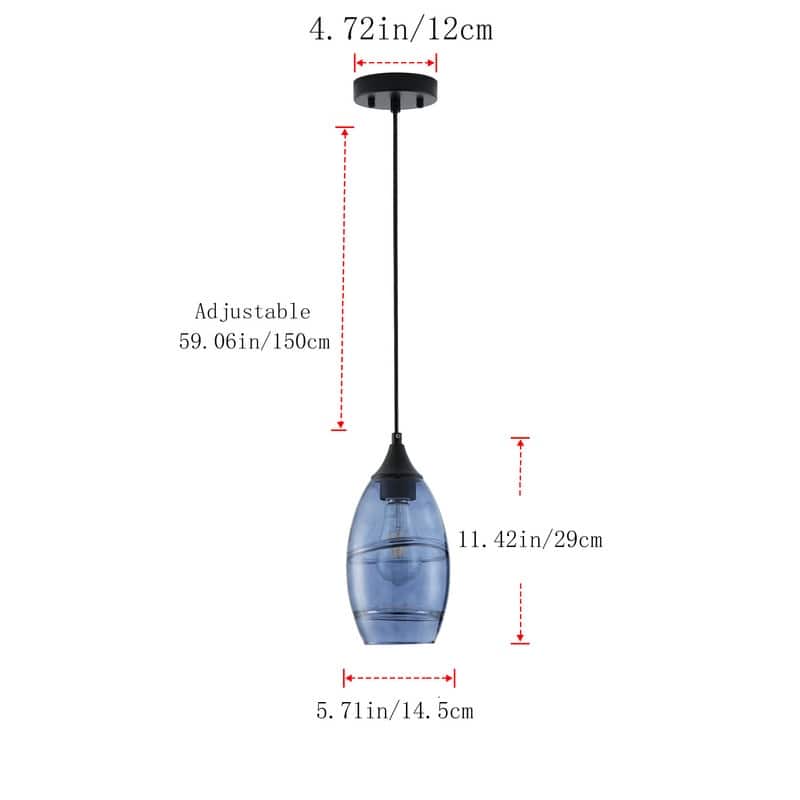 Modern Industrial Blue Glass Pendant Light Matte Black Ceiling Lamp for Kitchen Island