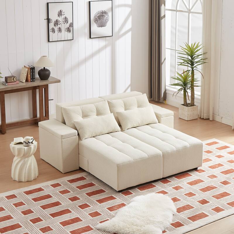 Convertible Storage Sofa with Corduroy Fabric & Adjustable Modular Design - Sleeper Sofa