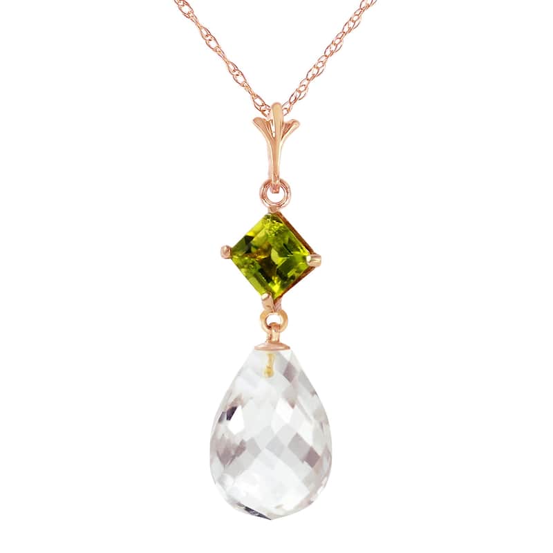 5.5 Carat 14K Solid Gold Gemstone Necklace Peridot White Topaz - 22 Inch - Rose