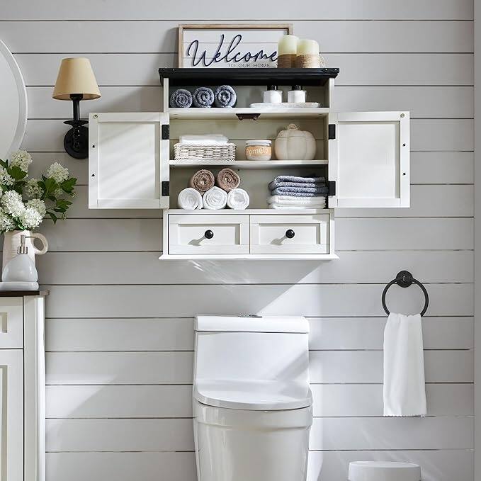 24" Farmhouse Wide Bathroom Wall Cabinet, Medicine Cabinet