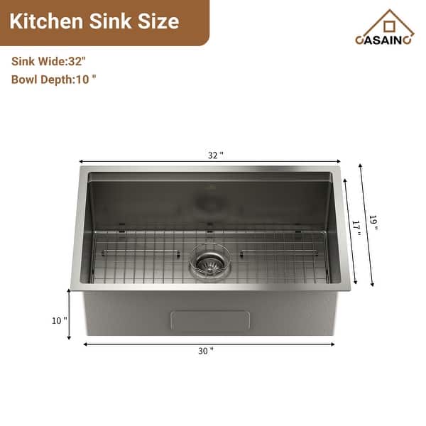 dimension image slide 3 of 5, Nano Brushed Stainless Steel Undermount Workstation Kitchen Sink with Touchless Pull-Down Kitchen Faucet and Accessories