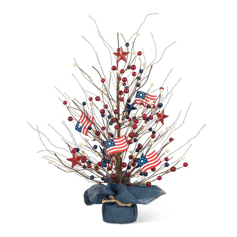 Glitzhome 20"H Patriotic July 4th Berry Stars Table Tree