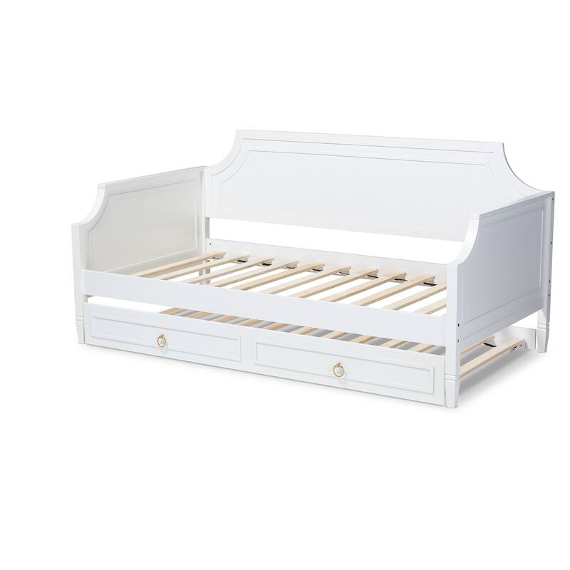 Twin Size Daybed with Trundle - Classic Wood Daybed for Guest Room, Living Room - White Finish