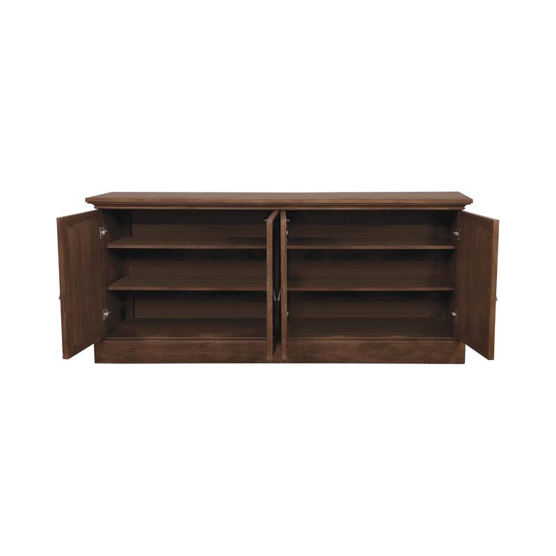 Traditional Wooden Buffet with Textured 2 Double Door Cabinet, Brown