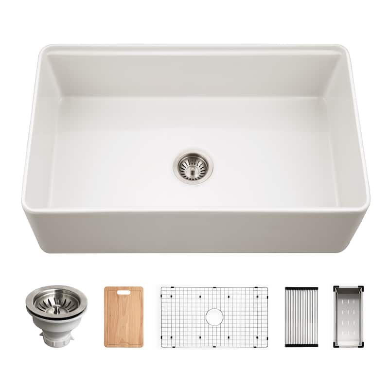 Houzer PTW-3320S Aspire 33" Farmhouse Single Basin Fireclay Kitchen - Matte White