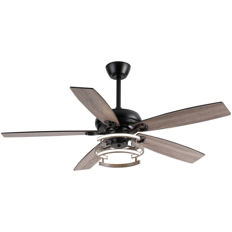 52" Modern Matte Black Reversible Integrated LED Dimmable Reversible Ceiling Fan with Light and Remote