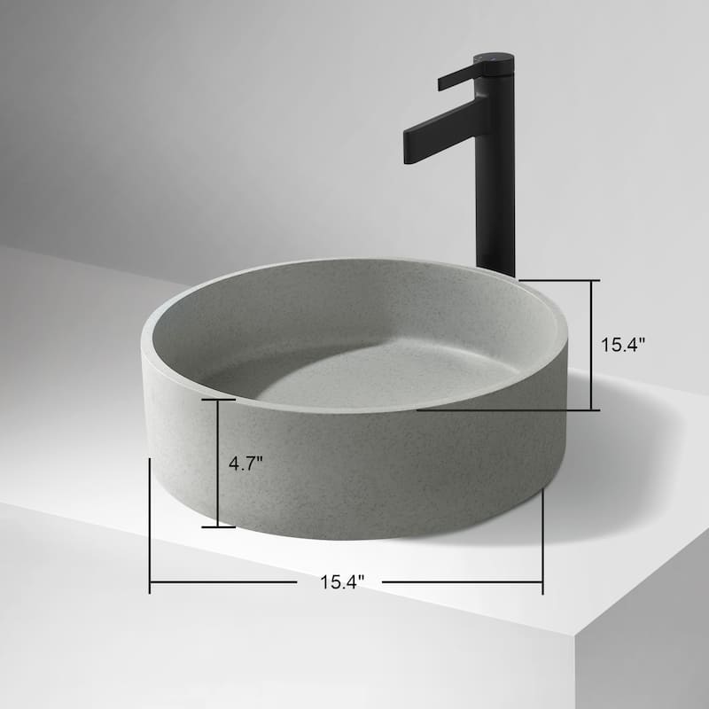 Vinnova Moguer Grey Concrete Circular Vessel Bathroom Sink - 15.4"L×15.4"W×4.7"H