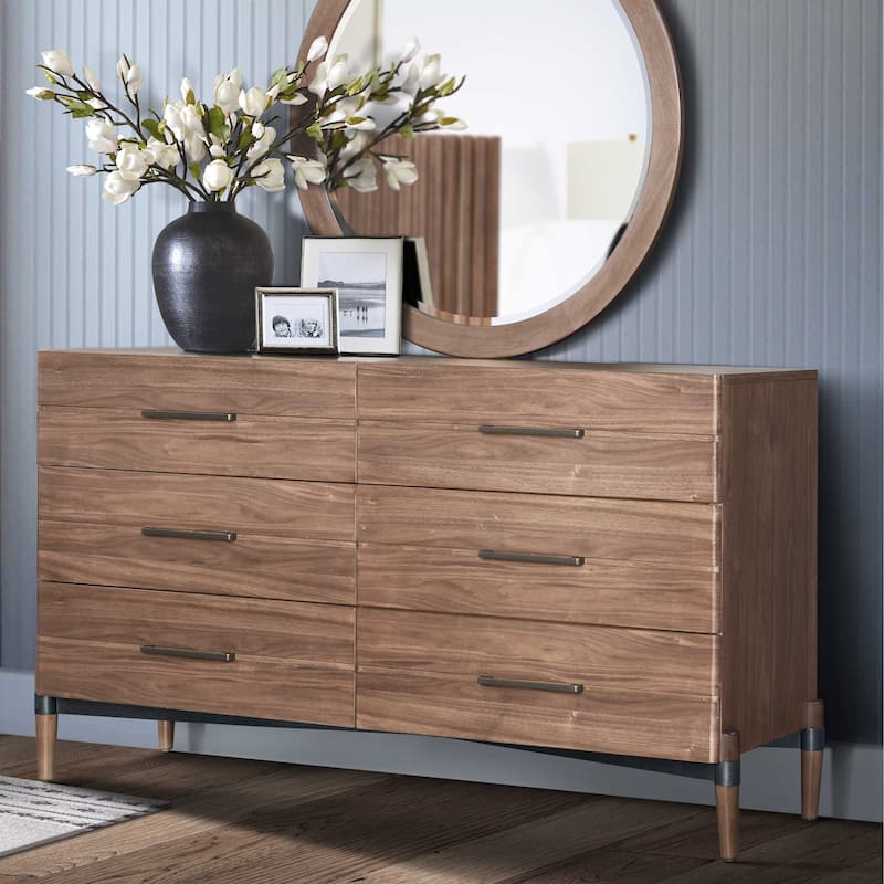 Bridgevine Home Tranquility Six Drawer Dresser, No Assembly Required, Walnut Finish